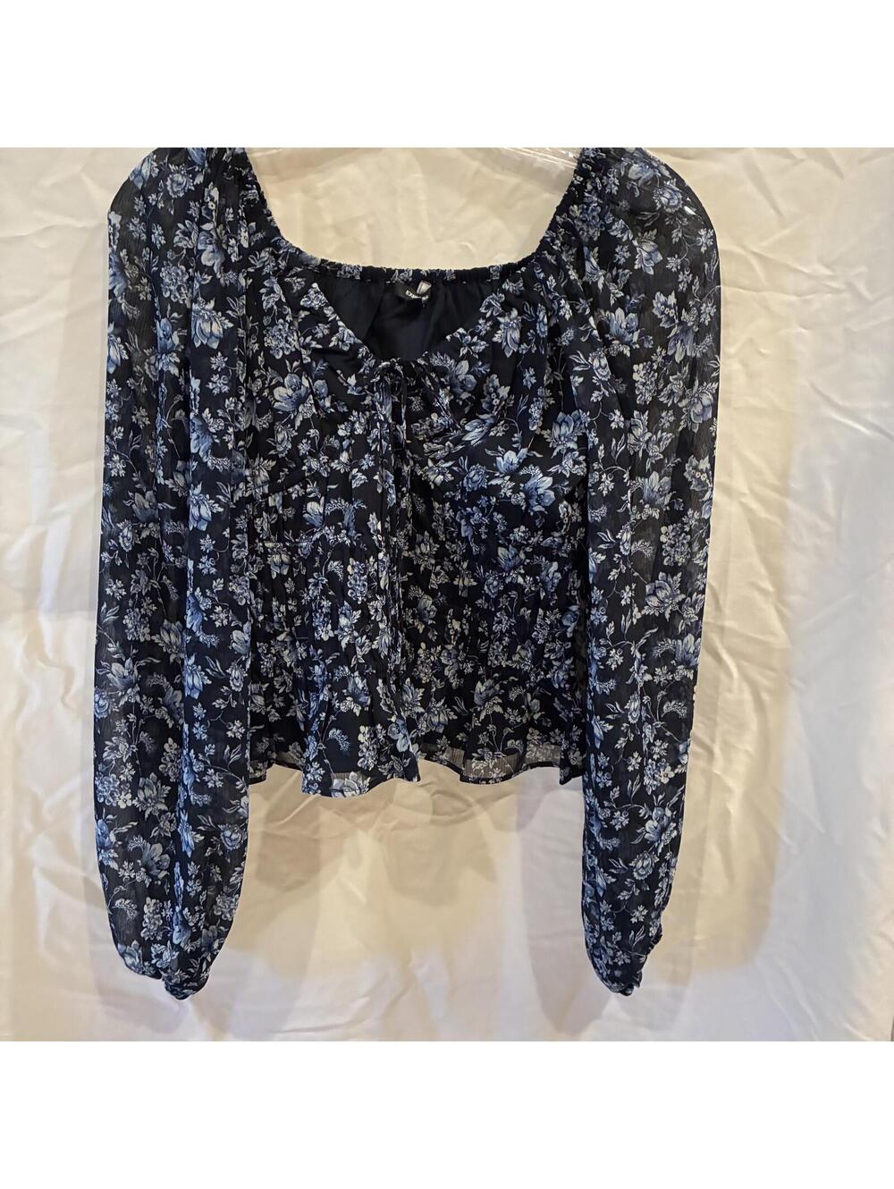 Express Womans Sz XS Chiffon Cottagecore Peasant Floral Balloon Sleeves Blouse